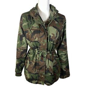 Ambiance Outerwear Cammo Hooded Utility Jacket Women L Lined Lightweight Goth